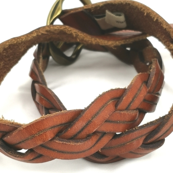 Fossil Women's 30"-34" Braided Brown Leather Adjustable Designer Gold Tone Belt - Picture 11 of 14